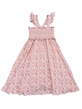 Coco Moon Hawai'i Girls Bamboo Smocked Ruffle Dress | Pink Sea Shells | Size 5/6